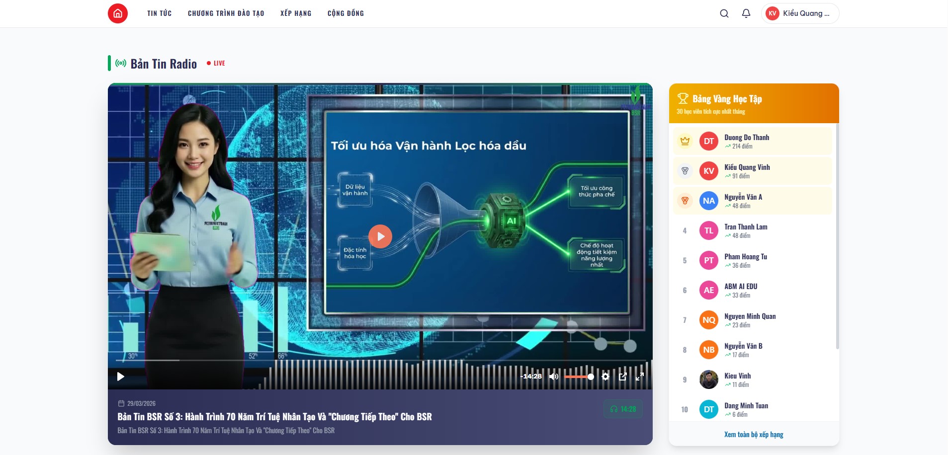 Website đào tạo nội bộ Tổng Công ty Lọc hoá dầu Việt Nam